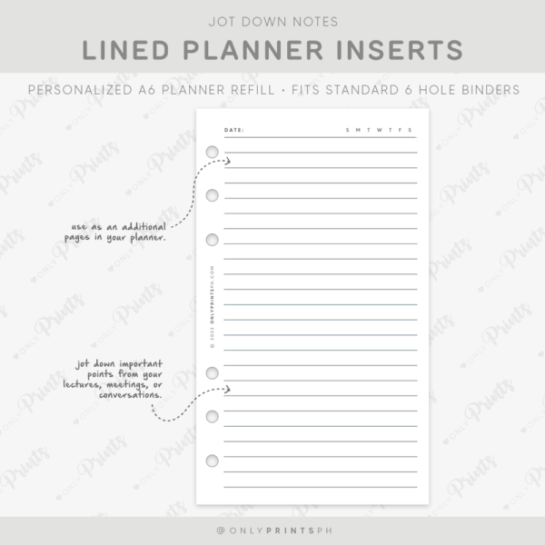 A6 Lined Planner Inserts · OnlyPrints