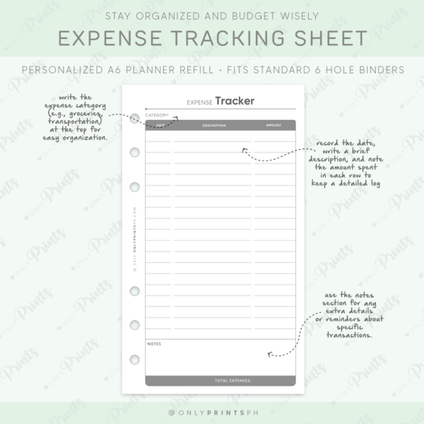 A6 Expense Planner Inserts · OnlyPrints