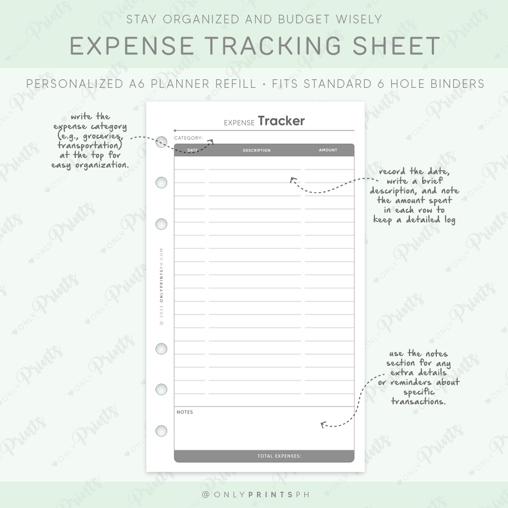 A6 Expense Planner Inserts · OnlyPrints