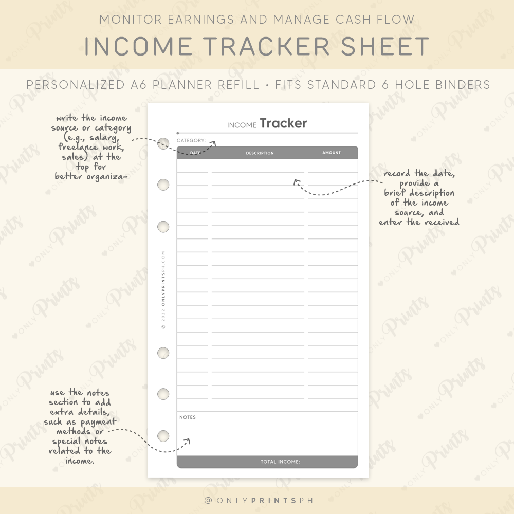 A6 Income Planner Inserts · OnlyPrints