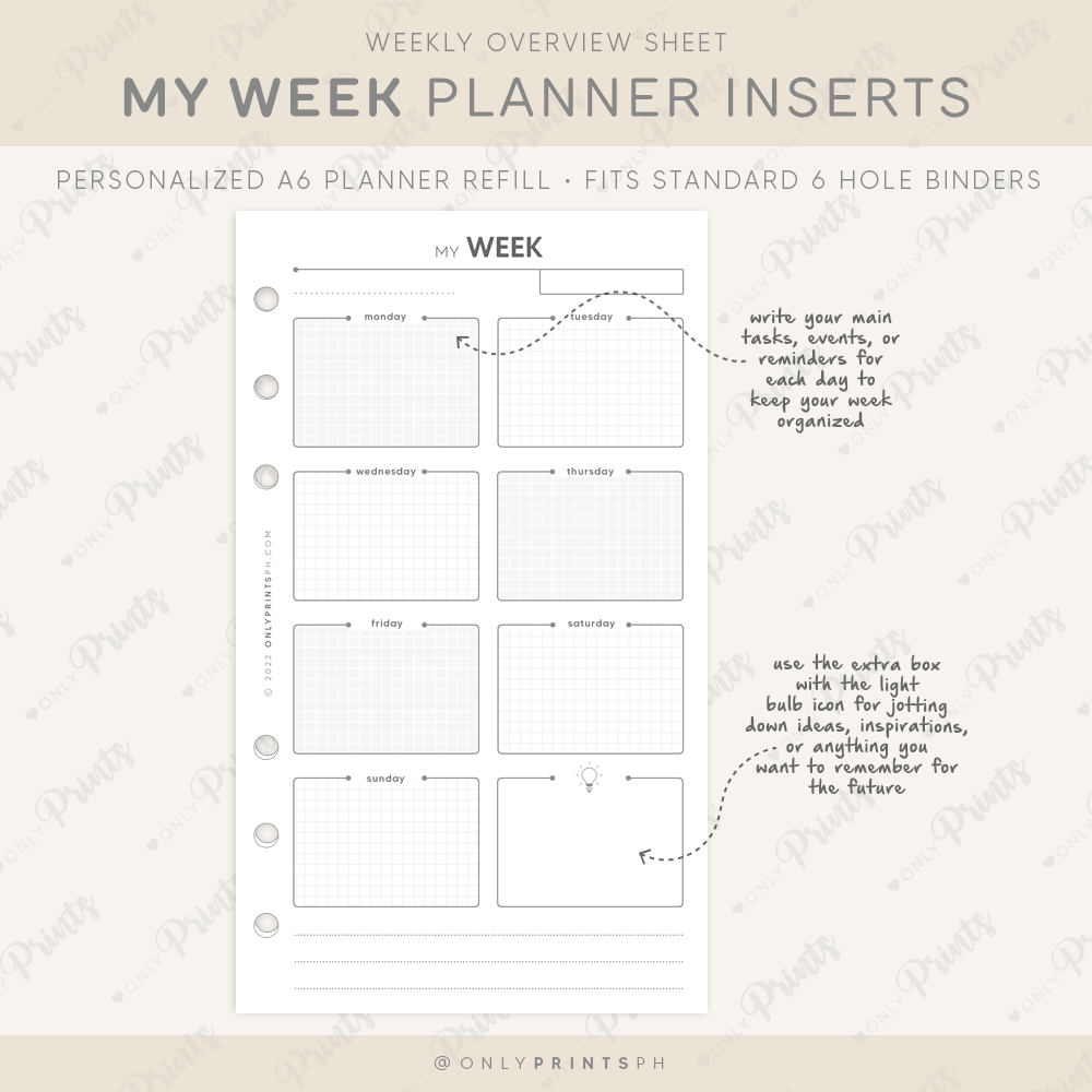 A6 My Week Planner Inserts · OnlyPrints