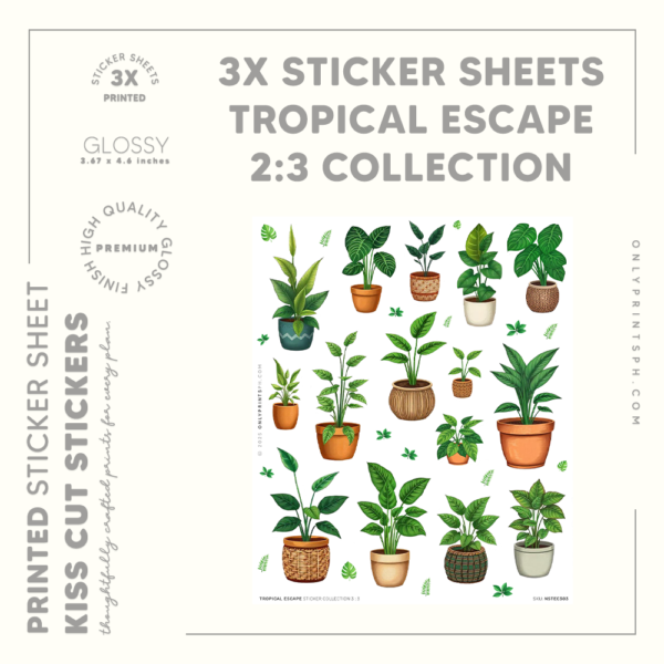 Tropical Potted Plants 3x Sticker Sheet Set · OnlyPrints