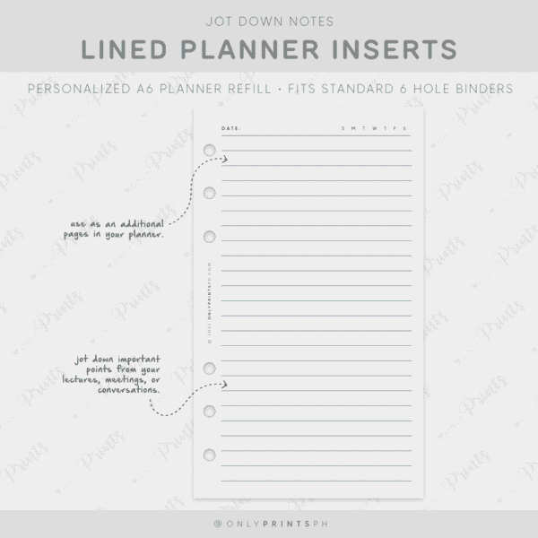 A6 Lined Planner Inserts · OnlyPrints