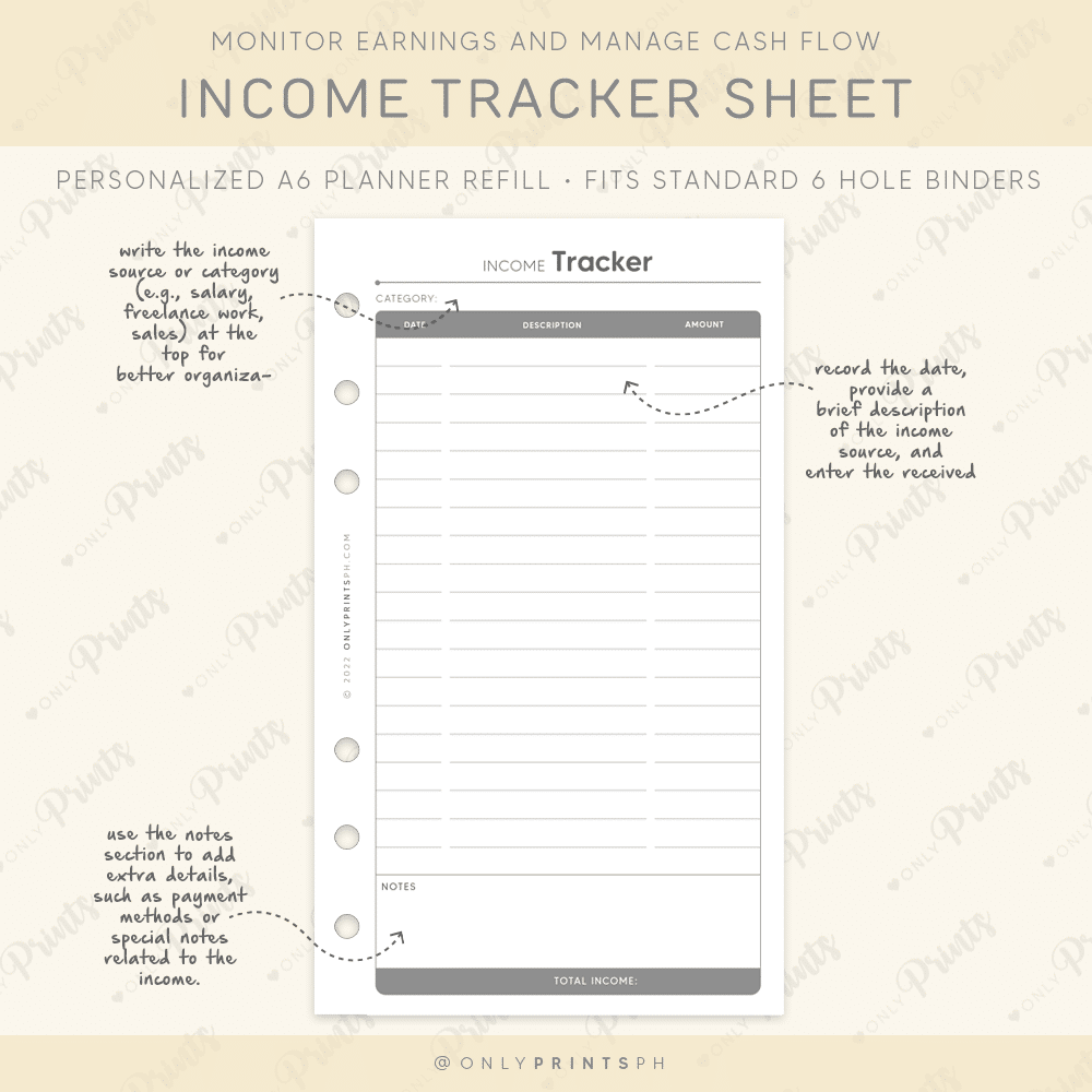 A6 Income Planner Inserts · OnlyPrints