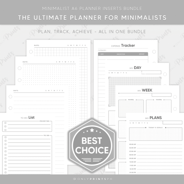 A6 Planner Inserts Minimalist Collection · OnlyPrints