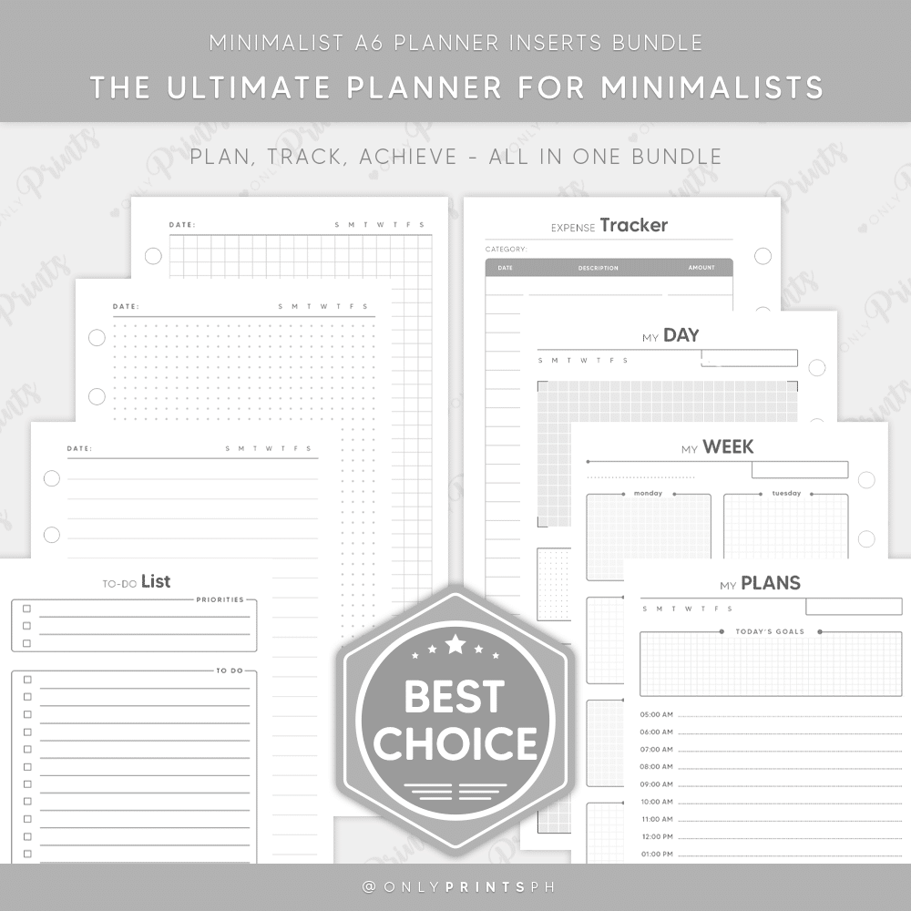 A6 Planner Inserts Minimalist Collection · OnlyPrints